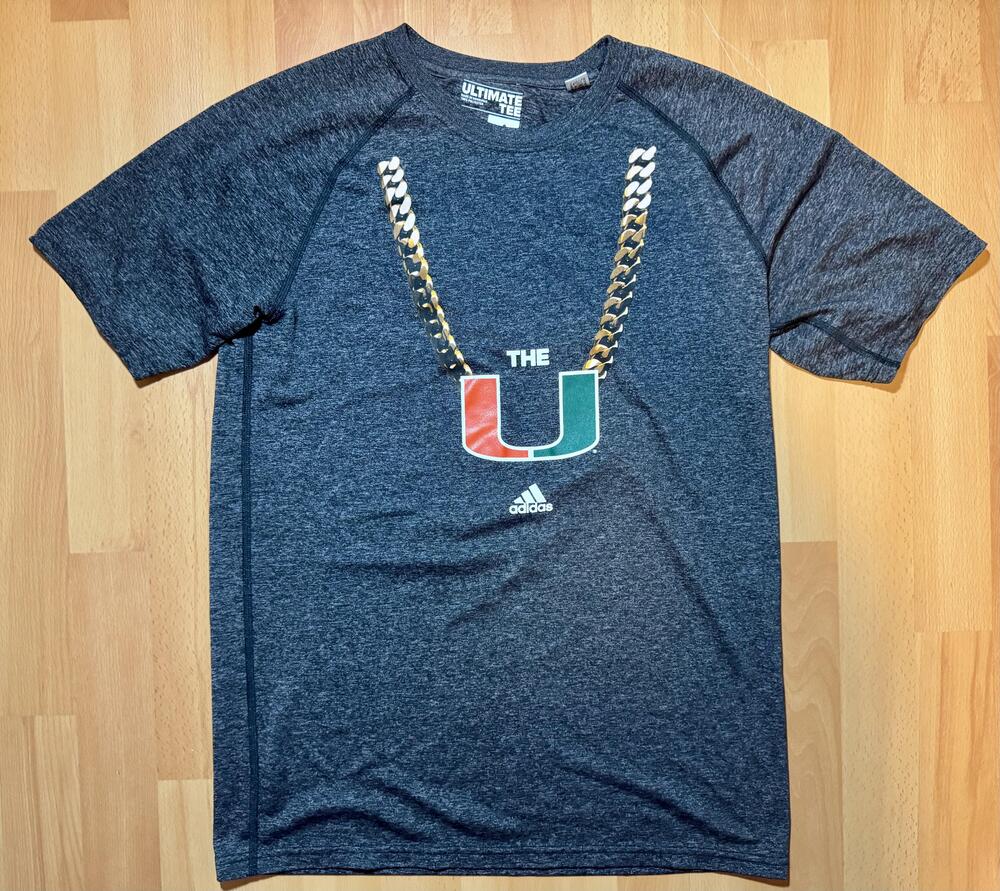 Adidas Miami Hurricanes Shirt Mens Medium Ultimate Tee The U Chain Graphic NCAA